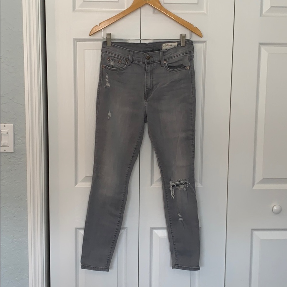 Designer torn gray stretch jeans